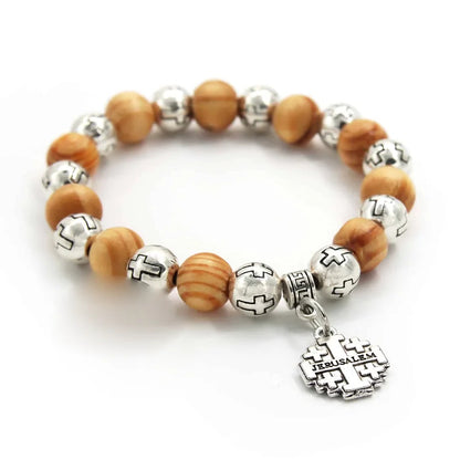 Handmade Jerusalem Cross Wooden Beads Bracelet