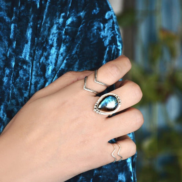 Preorder: Drip Shape Teardrop Labradorite Ring