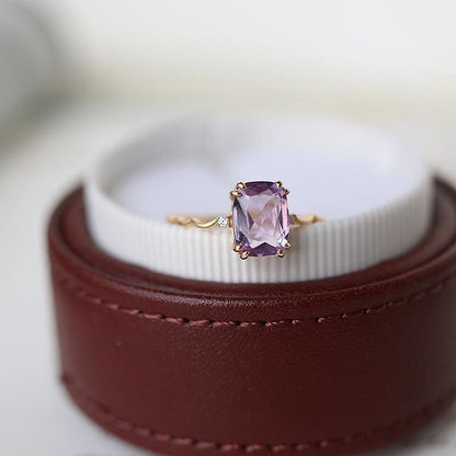 Amethyst Sugar Cube Wave Design Ring