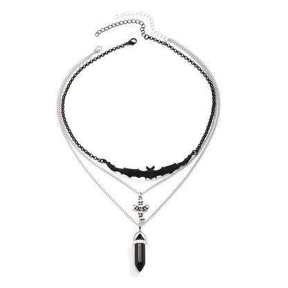 Halloween Black Bat Skull Magic Pendant Necklace