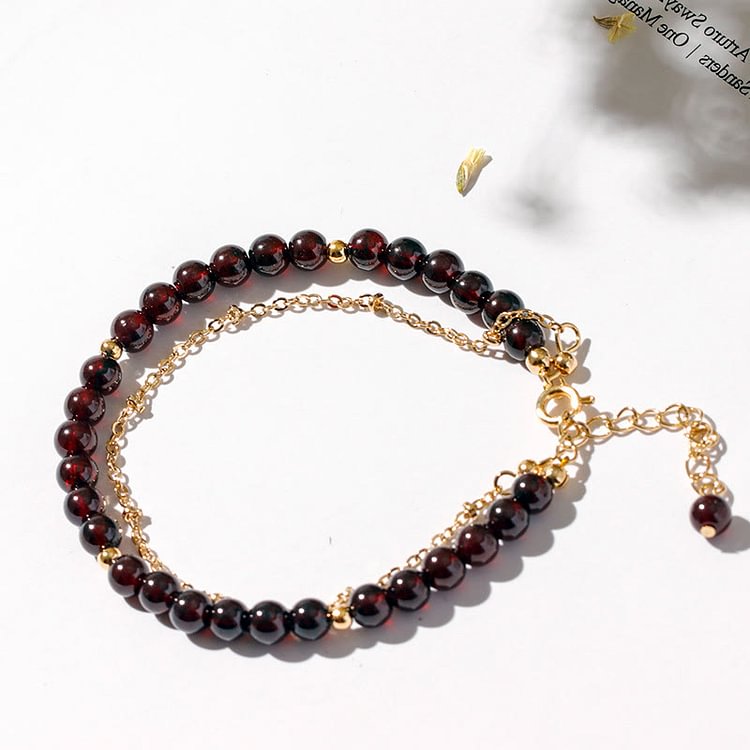 Garnet Beaded Metal Chain Double Layer Bracelet