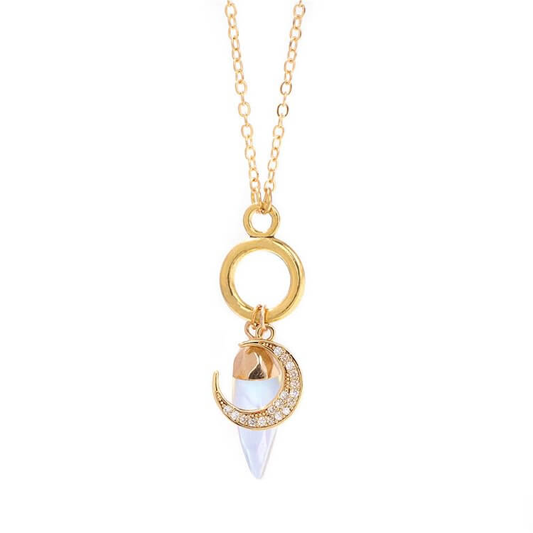 Bullet Crystal Zircon Moon Pendant Necklace