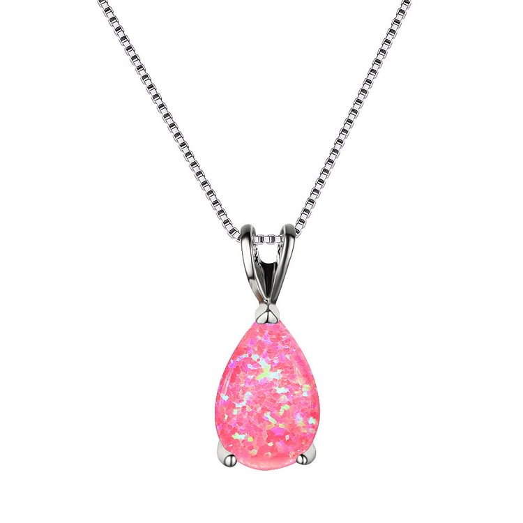 Synthetic Opal Water Drop Pendant Simple Necklace