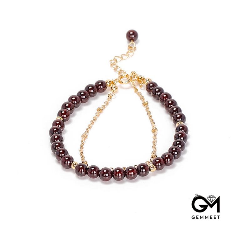 Garnet Beaded Metal Chain Double Layer Bracelet