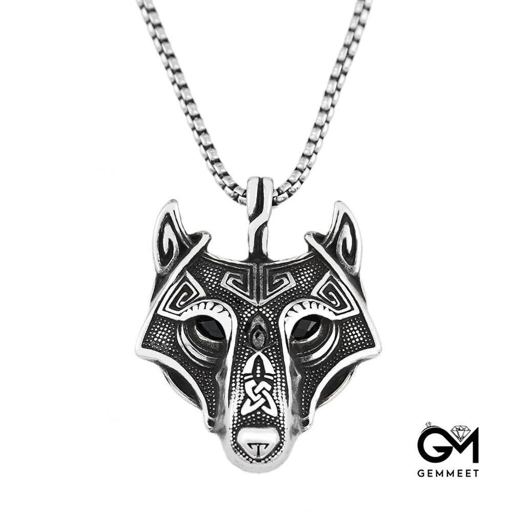 Zircon Eye Wolf Head Stainless Steel Necklace