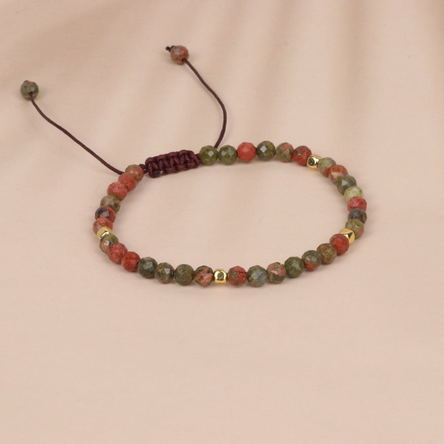 Flower Green Stone Bead Woven Bracelet