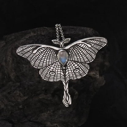 Luna Moth - Sterling Silver Butterfly Moonstone Necklace