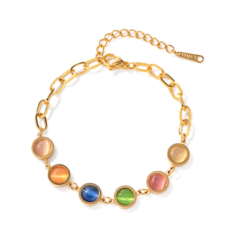 Color Crystals Gold Plated Chain Bracelet