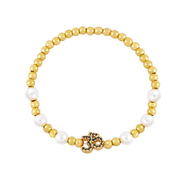 Brass Pearl Beaded Om Symbol Bracelet