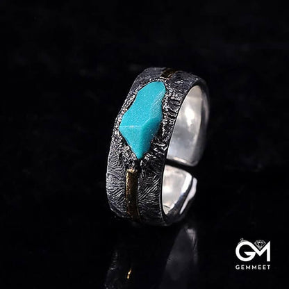 Men's Vintage Inlaid Turquoise Adjustable Ring