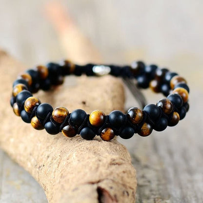 Tiger Eye Black Onyx Beads Braided Bracelet