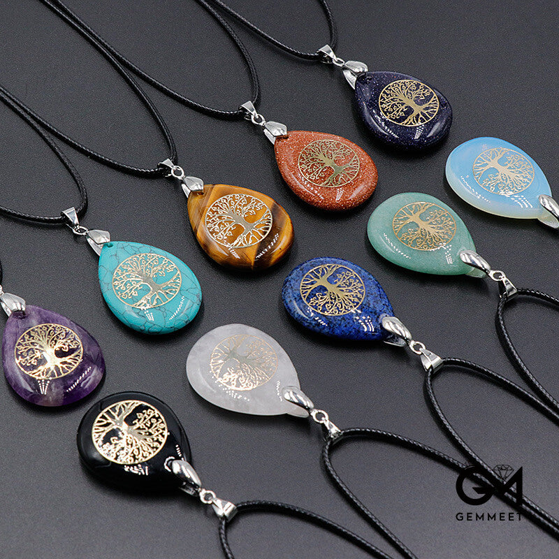 Kabbalah Crystal Tree of Life Water Drop Yoga Pendant