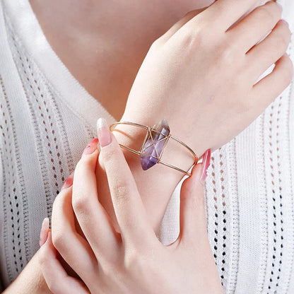 Natural Crystal Hexagon Post Wire Bracelet