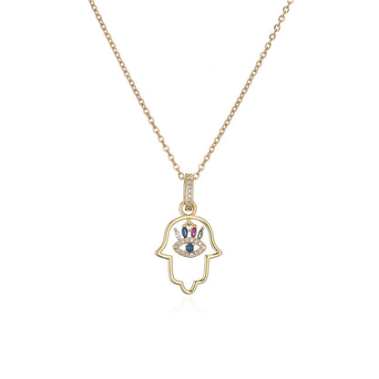 Hamsa Full Stones & Hollow Pendant Necklace