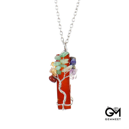 Irregular Agate Strip Tree of Life Necklace