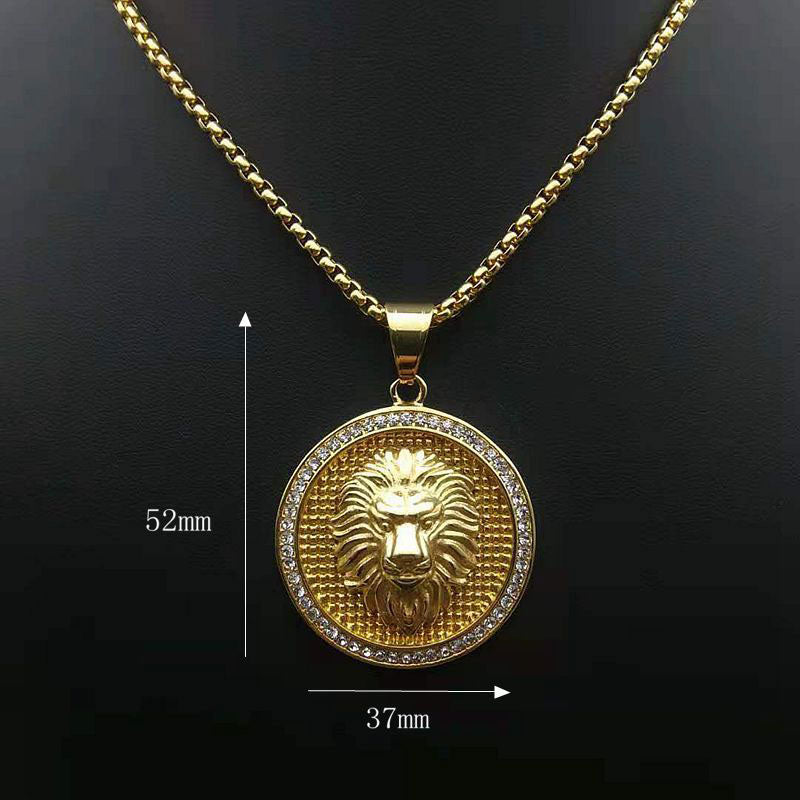 Animal Hip Hop Gold Plated Zircon Lion Head Pendant