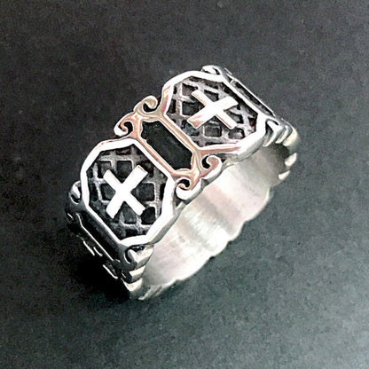 Retro Men's Cross Rhombus Ring