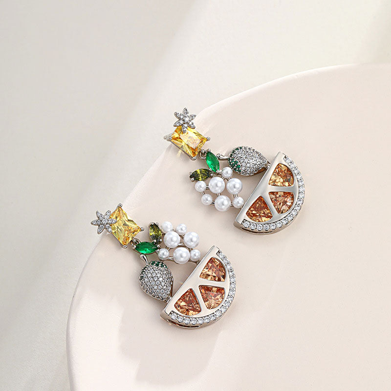 Women's Fruit Basket Inlaid Colorful Jewelry Stud Earrings