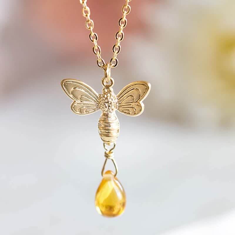 Bee Topaz Honey Drop Amber Earrings & Necklace