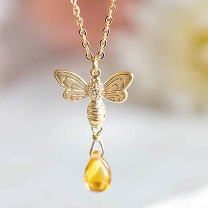 Bee Topaz Honey Drop Amber Earrings & Necklace