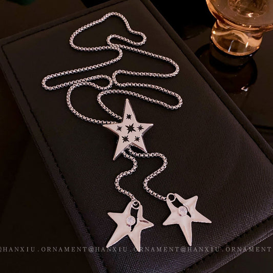 Zircon Pentagram Long Fringe Necklace