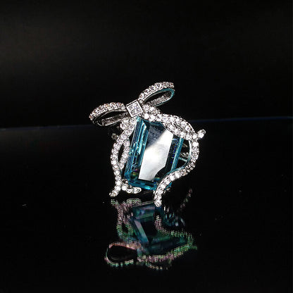 New Brilliant Imitation Aquamarine Bow Ring Fire Santa Maria Imitation Topazche Ring