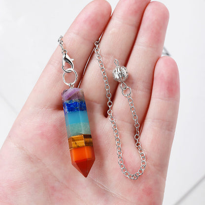 Seven-color Stone Cone Hexagon Column Pendant