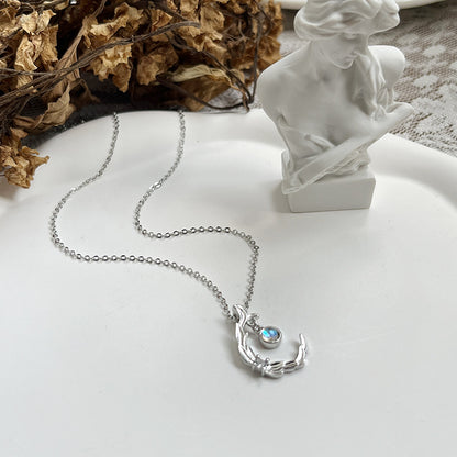 Olive Leaf Moonstone Pendant Necklace