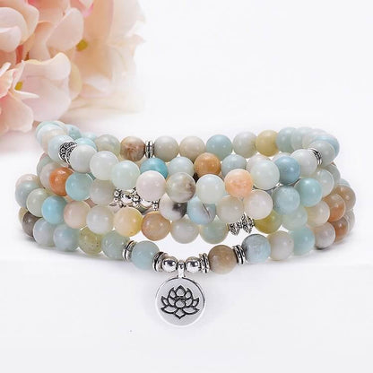 Moonstone Lotus Tree Of Life OM Buddha Symbol Mala