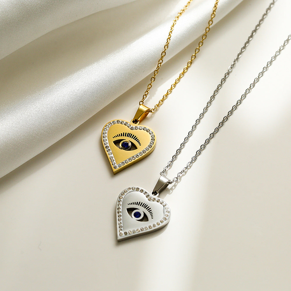 Evil Eye Heart Shape Hollow Halo Pendant Necklace