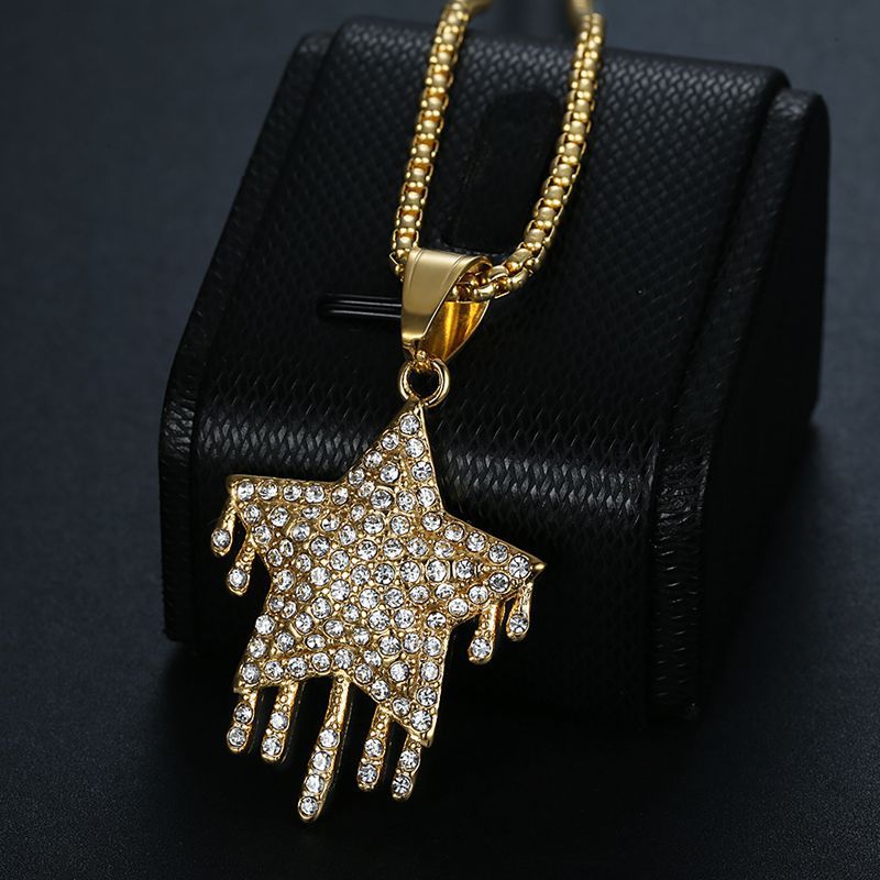 Hip-hop Water Drop Full of Zircon Five-pointed Star Pendant