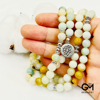 Moonstone Lotus Tree Of Life OM Buddha Symbol Mala Bracelet