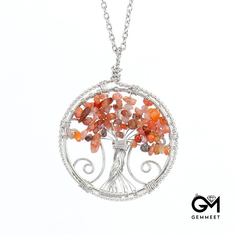 Double Loop Crystal Gravel Tree of Life Necklace