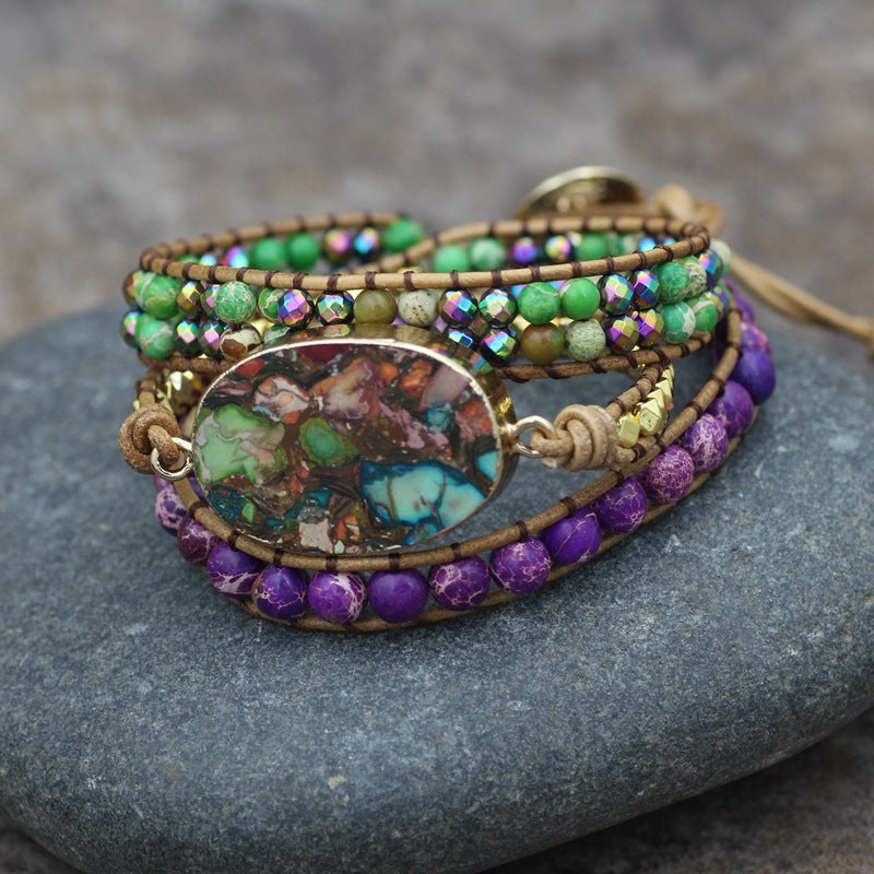 Colorful Turquoise Pendant Woven 3-Layer Bracelet