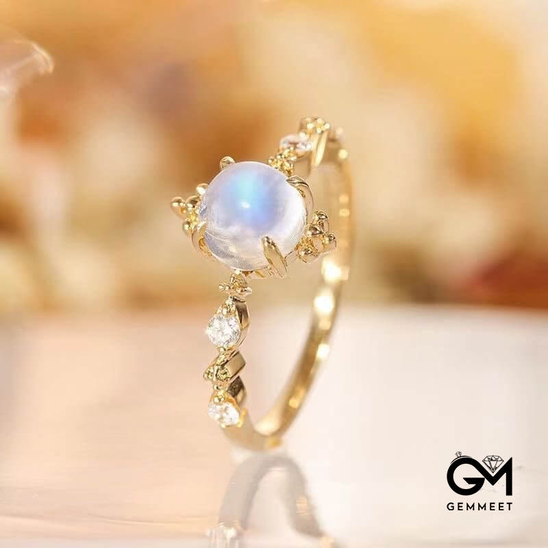 Moonstone White Zircon Light Luxury Simple Adjustable Ring