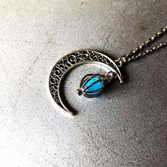 Luminous Bead Birdcage Hollow Moon Necklace