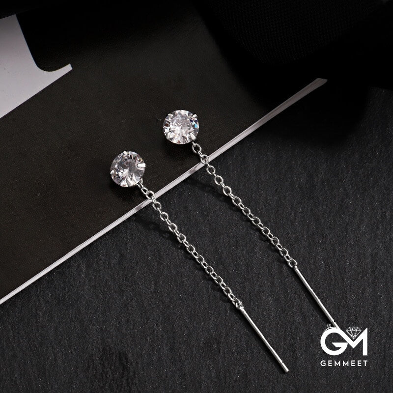 S925 Sterling Silver Simple White Zircon Earrings