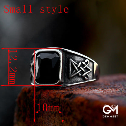 Lucifer Satan Stainless Steel Black Zircon Ring