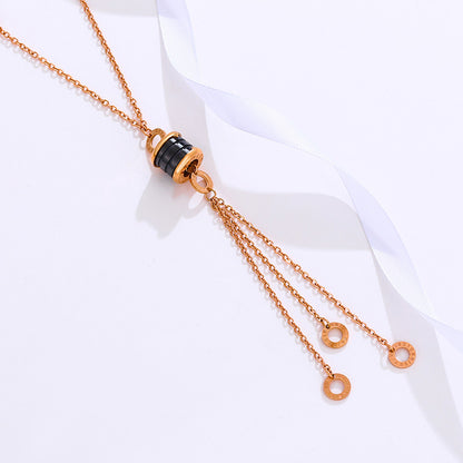 Rose Gold Plated Black Waist Tassel Mesh Pendant