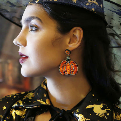 Halloween Retro Pumpkin Earrings Bohemian High-end Handmade Rice Bead Earrings