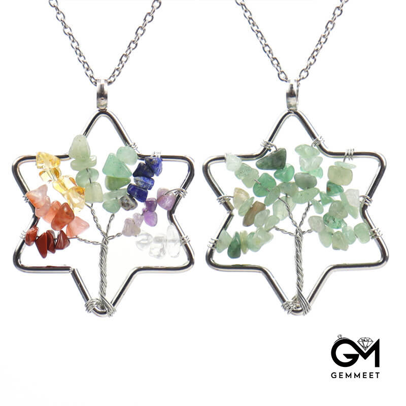 Crystal Hexagram Tree of Life Pendant Necklace