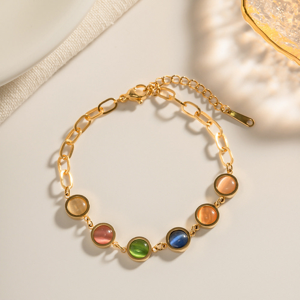 Color Crystals Gold Plated Chain Bracelet