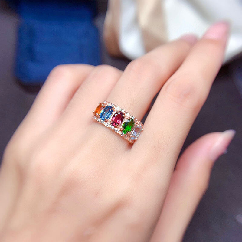 Imitation Natural Multi-treasure Crystal Fashion Multi-color Gem Open Ring