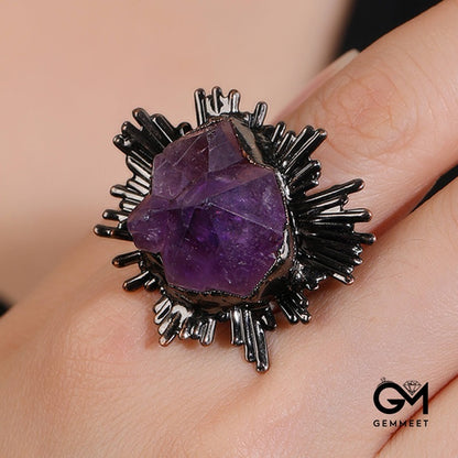 Amethyst Flower Cooper Plated Ring