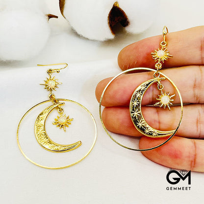 Moonstone Moon Sun Pendant Earrings