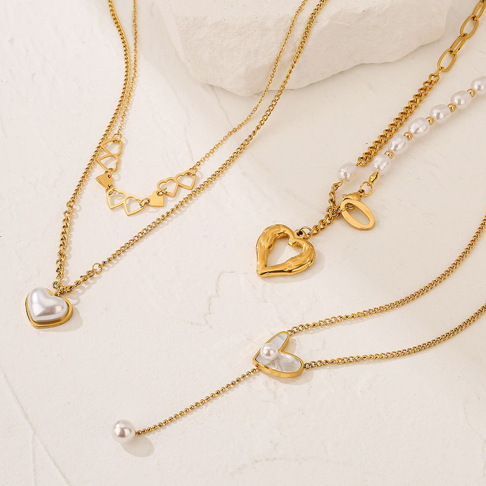 Cute Heart Shape Pendant Pearl Chain Necklace