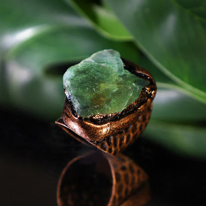 Moldavite Natural Crystal Adjustable Ring