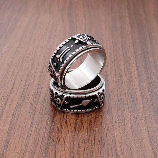 Retro Freemasonry Parttern Rotatable Ring