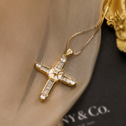 Full Stones Cross Pendant Necklace