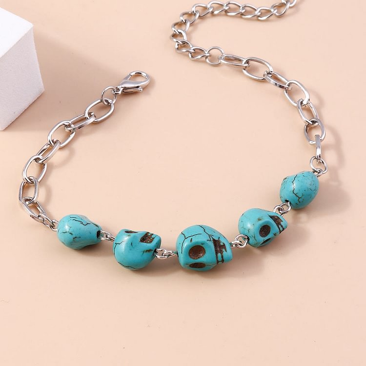 Turquoise Skull Beaded Halloween Bracelet